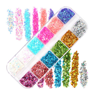 12 Grids Love Nail Art Csillogó flitter dekorációs készlet Butterfly Star Round Flake Manikűr kellékek Kiegészítők UV gél körmökhöz