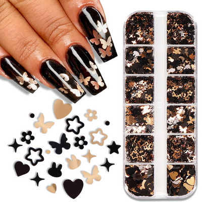 12 Grids Love Nail Art Csillogó flitter dekorációs készlet Butterfly Star Round Flake Manikűr kellékek Kiegészítők UV gél körmökhöz