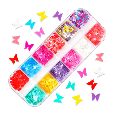 12 Grids Love Nail Art Csillogó flitter dekorációs készlet Butterfly Star Round Flake Manikűr kellékek Kiegészítők UV gél körmökhöz