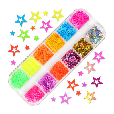 12 Grids Love Nail Art Csillogó flitter dekorációs készlet Butterfly Star Round Flake Manikűr kellékek Kiegészítők UV gél körmökhöz