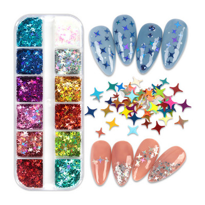 12 Grids Love Nail Art Csillogó flitter dekorációs készlet Butterfly Star Round Flake Manikűr kellékek Kiegészítők UV gél körmökhöz