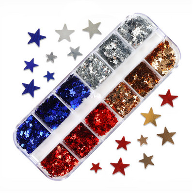 12 Grids Love Nail Art Csillogó flitter dekorációs készlet Butterfly Star Round Flake Manikűr kellékek Kiegészítők UV gél körmökhöz
