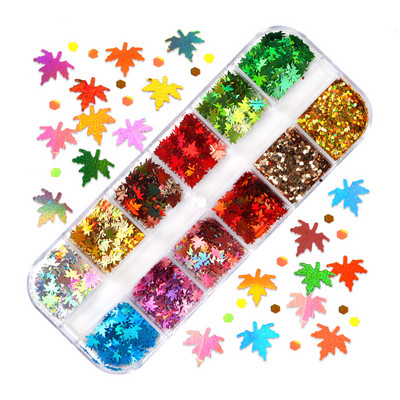 12 Grids Love Nail Art Csillogó flitter dekorációs készlet Butterfly Star Round Flake Manikűr kellékek Kiegészítők UV gél körmökhöz