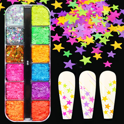 12 Grids Love Nail Art Csillogó flitter dekorációs készlet Butterfly Star Round Flake Manikűr kellékek Kiegészítők UV gél körmökhöz