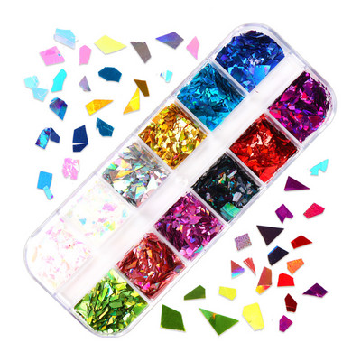12 Grids Love Nail Art Csillogó flitter dekorációs készlet Butterfly Star Round Flake Manikűr kellékek Kiegészítők UV gél körmökhöz
