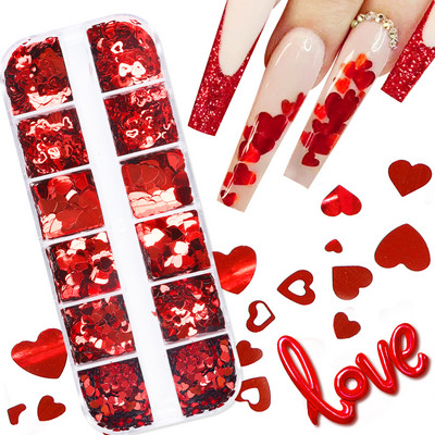 12 Grids Love Nail Art Csillogó flitter dekorációs készlet Butterfly Star Round Flake Manikűr kellékek Kiegészítők UV gél körmökhöz