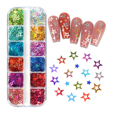 12 Grids Love Nail Art Csillogó flitter dekorációs készlet Butterfly Star Round Flake Manikűr kellékek Kiegészítők UV gél körmökhöz