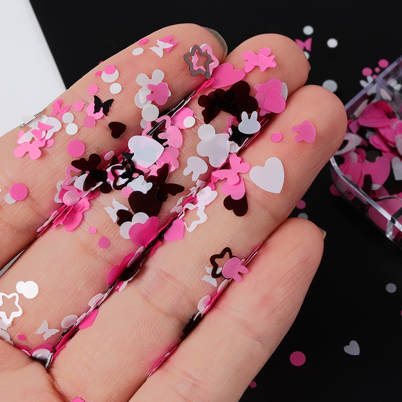 12 Grids Love Nail Art Csillogó flitter dekorációs készlet Butterfly Star Round Flake Manikűr kellékek Kiegészítők UV gél körmökhöz