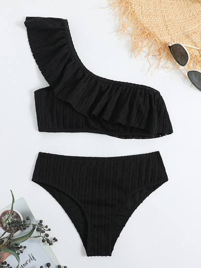 Fodros egy vállú női fürdőruha magas derekú bikini női fürdőruha Kétrészes bikini szett fürdőruha Swim Lady V4099