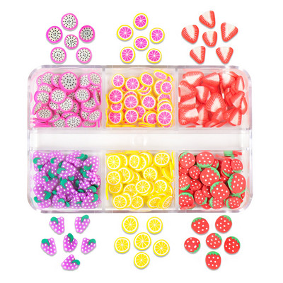 Kawaii Flake Fruit viilutatud küünekunsti võluosad 3D maasika sidruni kaunistustarvikud Korea stiilis UV-geelküünte disaini jaoks