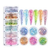 6Box/Set Mix Hatszögletű körömdíszítő flitter AB színes csillogó pigment manikűr dekorációs kiegészítők barkácsolás gél köröm mintákhoz