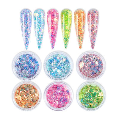 6Box/Set Mix Hatszögletű körömdíszítő flitter AB színes csillogó pigment manikűr dekorációs kiegészítők barkácsolás gél köröm mintákhoz