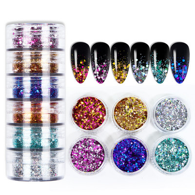 6Box/Set Mix Hatszögletű körömdíszítő flitter AB színes csillogó pigment manikűr dekorációs kiegészítők barkácsolás gél köröm mintákhoz
