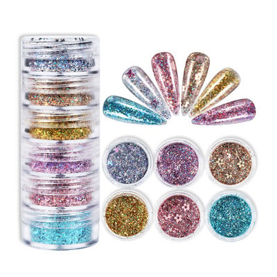 6Box/Set Mix Hatszögletű körömdíszítő flitter AB színes csillogó pigment manikűr dekorációs kiegészítők barkácsolás gél köröm mintákhoz