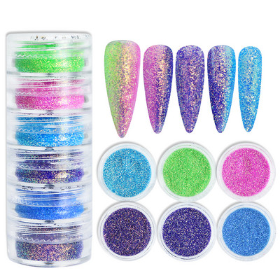 6Box/Set Mix Hatszögletű körömdíszítő flitter AB színes csillogó pigment manikűr dekorációs kiegészítők barkácsolás gél köröm mintákhoz