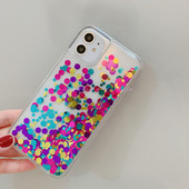 Rainbow цветен плаващ пясък дамски калъф за iphone 11 12 13 Pro Max капак iPhone13 X XR 14 7 Plus 8 динамична вълна точки пайети capa