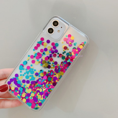 Rainbow цветен плаващ пясък дамски калъф за iphone 11 12 13 Pro Max капак iPhone13 X XR 14 7 Plus 8 динамична вълна точки пайети capa