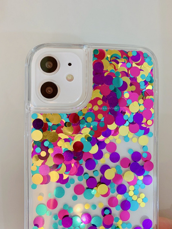 Rainbow цветен плаващ пясък дамски калъф за iphone 11 12 13 Pro Max капак iPhone13 X XR 14 7 Plus 8 динамична вълна точки пайети capa