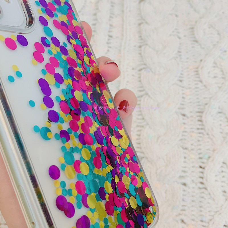 Rainbow цветен плаващ пясък дамски калъф за iphone 11 12 13 Pro Max капак iPhone13 X XR 14 7 Plus 8 динамична вълна точки пайети capa