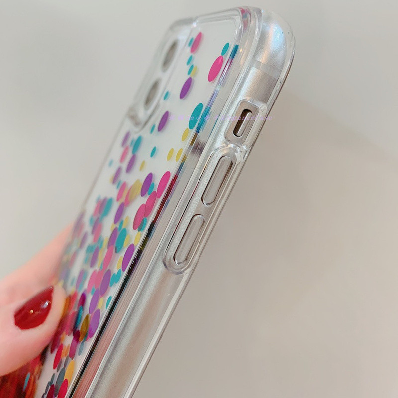 Rainbow цветен плаващ пясък дамски калъф за iphone 11 12 13 Pro Max капак iPhone13 X XR 14 7 Plus 8 динамична вълна точки пайети capa