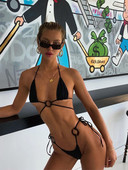 Szexi szálas bikinik, 2022, piros fürdőruha, női háromszög kupa típusú fürdőruha, hosszú pólyás bikiniszettek, ünnepi nyomatú fürdőruha