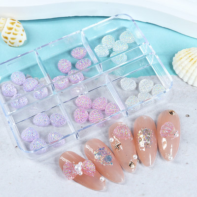 30 vnt AB skaidraus mažyčio apvalkalo plokščio dugno Kalnų krištolinio nagų dailės žavesio priedai 3D dervos akmens dalys, skirtos nagų dekoravimui „pasidaryk pats“