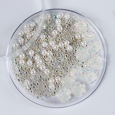 30 vnt AB skaidraus mažyčio apvalkalo plokščio dugno Kalnų krištolinio nagų dailės žavesio priedai 3D dervos akmens dalys, skirtos nagų dekoravimui „pasidaryk pats“