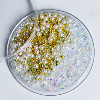 30 vnt AB skaidraus mažyčio apvalkalo plokščio dugno Kalnų krištolinio nagų dailės žavesio priedai 3D dervos akmens dalys, skirtos nagų dekoravimui „pasidaryk pats“