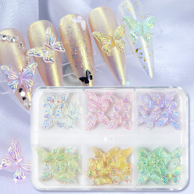 30 vnt AB skaidraus mažyčio apvalkalo plokščio dugno Kalnų krištolinio nagų dailės žavesio priedai 3D dervos akmens dalys, skirtos nagų dekoravimui „pasidaryk pats“