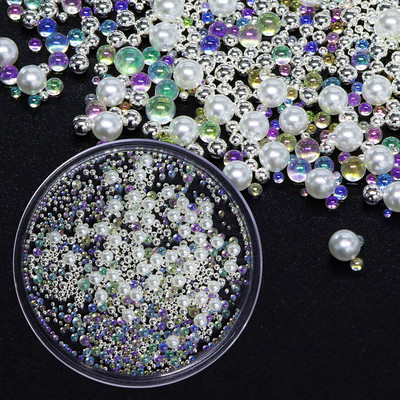 30 vnt AB skaidraus mažyčio apvalkalo plokščio dugno Kalnų krištolinio nagų dailės žavesio priedai 3D dervos akmens dalys, skirtos nagų dekoravimui „pasidaryk pats“