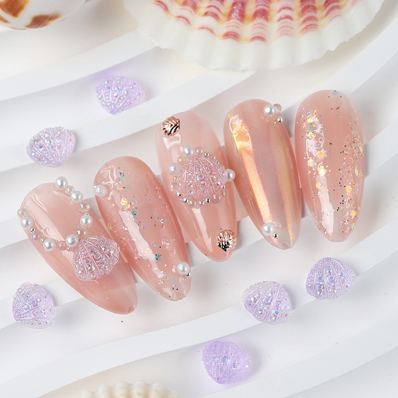 30 vnt AB skaidraus mažyčio apvalkalo plokščio dugno Kalnų krištolinio nagų dailės žavesio priedai 3D dervos akmens dalys, skirtos nagų dekoravimui „pasidaryk pats“