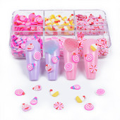 6 ląsteles / rinkinys Pink Girly Nail Tips Dekoracijos Kawaii akrilo molio pjaustytų dribsnių priedai mielam „pasidaryk pats“ gelio manikiūro dizainui