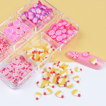 6 клетки/комплект Розови момичешки връхчета за нокти Декорации Kawaii Акрилна глина Нарязани люспи Аксесоари за сладък дизайн Направи си сам гел маникюр