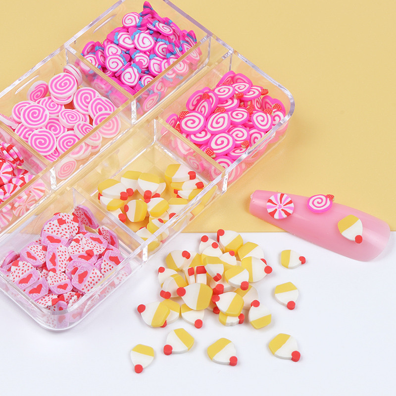 6 ląsteles / rinkinys Pink Girly Nail Tips Dekoracijos Kawaii akrilo molio pjaustytų dribsnių priedai mielam „pasidaryk pats“ gelio manikiūro dizainui