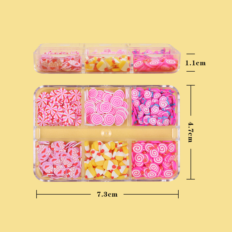 6 ląsteles / rinkinys Pink Girly Nail Tips Dekoracijos Kawaii akrilo molio pjaustytų dribsnių priedai mielam „pasidaryk pats“ gelio manikiūro dizainui