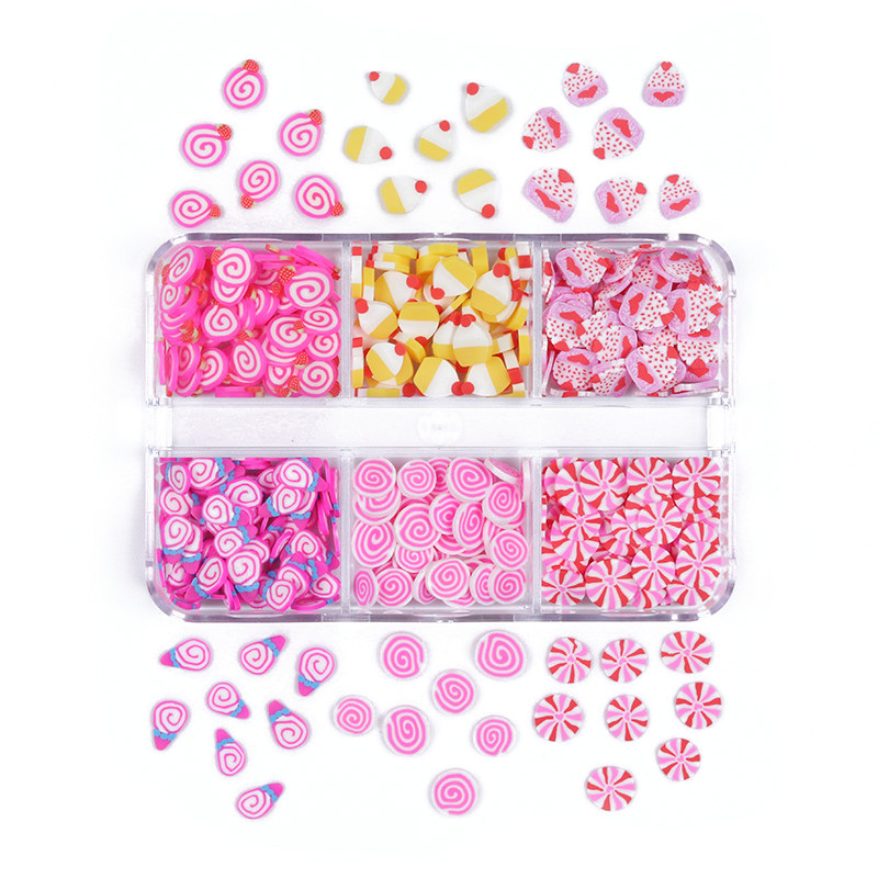 6 ląsteles / rinkinys Pink Girly Nail Tips Dekoracijos Kawaii akrilo molio pjaustytų dribsnių priedai mielam „pasidaryk pats“ gelio manikiūro dizainui