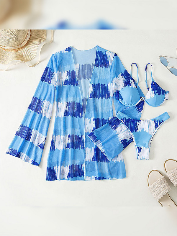 ZRTAK Print Fürdőruha Push Up bikinik tangák fürdőruha női bikini szettek 3 részes biquini nőies strandruha hosszú ujjú fedők