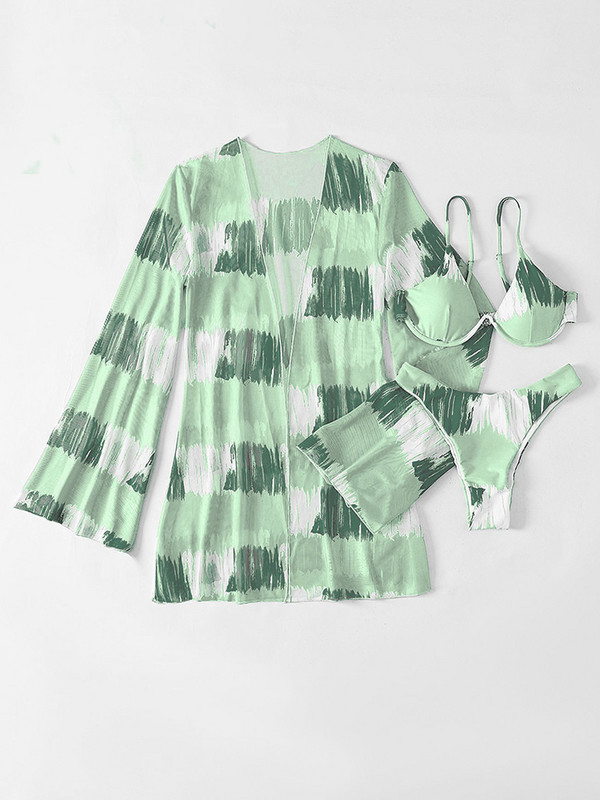 ZRTAK Print Fürdőruha Push Up bikinik tangák fürdőruha női bikini szettek 3 részes biquini nőies strandruha hosszú ujjú fedők