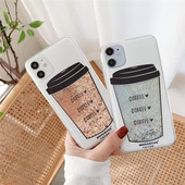 Husă de telefon pentru femei, auriu, argintiu, cu nisipuri mișcătoare, pentru iphone 12 14 pro max huse capac spate ceașcă de cafea 13 iphone xr xs 11 Pro max 7 8 Plus