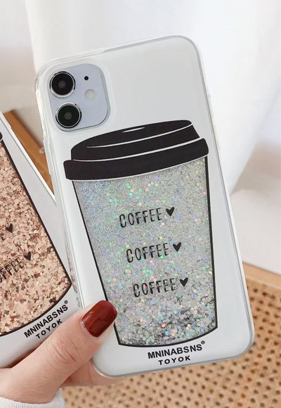 Husă de telefon pentru femei, auriu, argintiu, cu nisipuri mișcătoare, pentru iphone 12 14 pro max huse capac spate ceașcă de cafea 13 iphone xr xs 11 Pro max 7 8 Plus