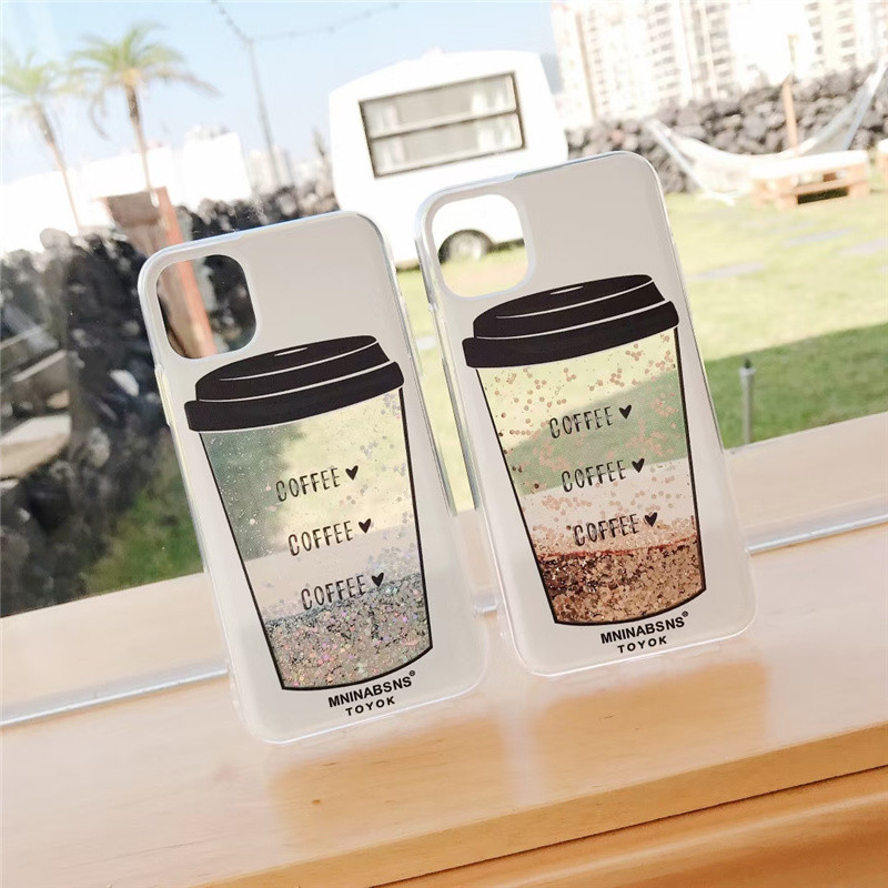 Husă de telefon pentru femei, auriu, argintiu, cu nisipuri mișcătoare, pentru iphone 12 14 pro max huse capac spate ceașcă de cafea 13 iphone xr xs 11 Pro max 7 8 Plus