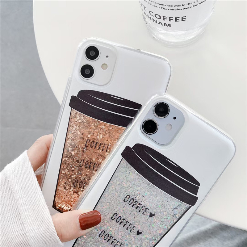 Husă de telefon pentru femei, auriu, argintiu, cu nisipuri mișcătoare, pentru iphone 12 14 pro max huse capac spate ceașcă de cafea 13 iphone xr xs 11 Pro max 7 8 Plus