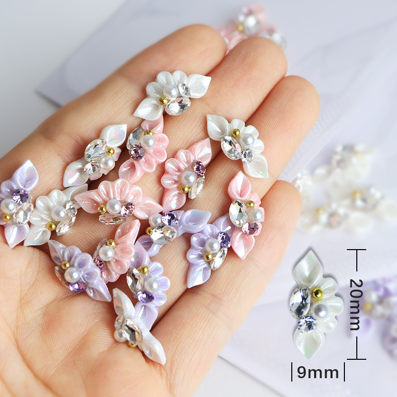 Akril Gravírozott Virágok Körmök Varázslatok Ékszerek 3D Relief Design Gyöngy hatású Szirom Strasszok Dekoráció Kawaii Köröm Kiegészítők