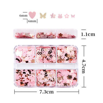 Pearl Pink Glitter Sequins Nail Art Αξεσουάρ Σετ 3D Flake Butterfly Flower Μανικιούρ Ανταλλακτικά Γούρι Προμήθειες για UV Gel Nails