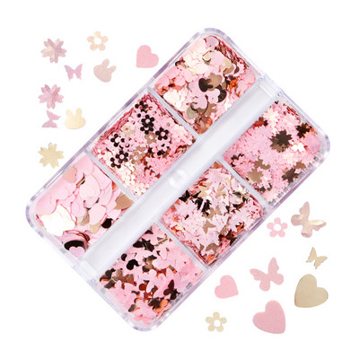 Set de accesorii pentru arta unghiilor cu paiete cu sclipici roz perlat 3D flake fluture floare manichiura farmece piese consumabile pentru unghii cu gel UV