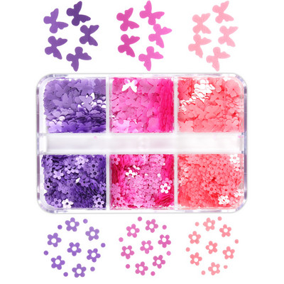 Set de accesorii pentru arta unghiilor cu paiete cu sclipici roz perlat 3D flake fluture floare manichiura farmece piese consumabile pentru unghii cu gel UV