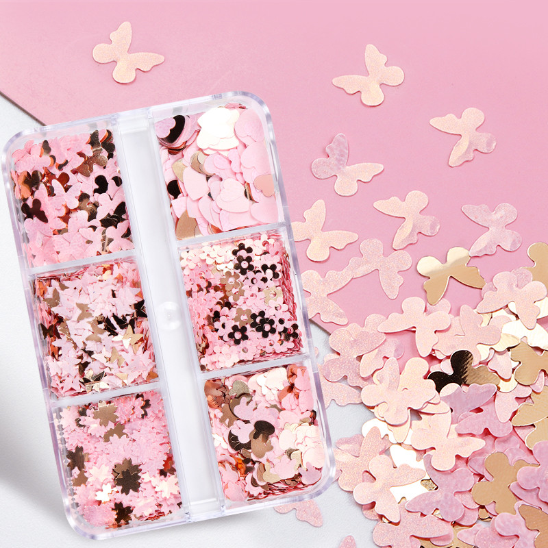 Set de accesorii pentru arta unghiilor cu paiete cu sclipici roz perlat 3D flake fluture floare manichiura farmece piese consumabile pentru unghii cu gel UV