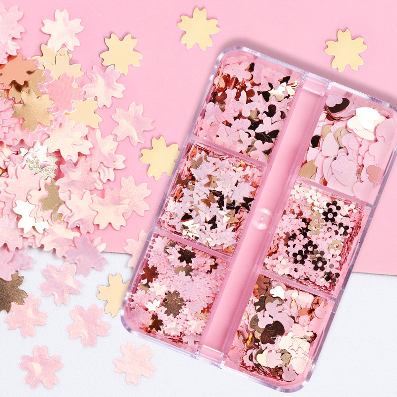 Set de accesorii pentru arta unghiilor cu paiete cu sclipici roz perlat 3D flake fluture floare manichiura farmece piese consumabile pentru unghii cu gel UV