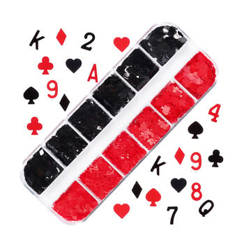 12 решетки 3D карти за игра Пайети за нокти Талисмани Сърце Азбука Сливи Покер люспи Декорация за нокти Консумативи Аксесоари