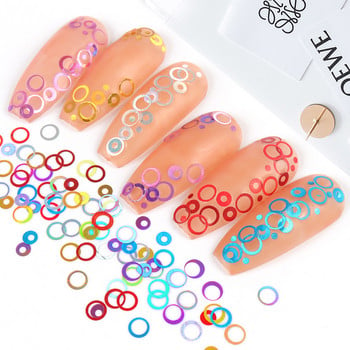 6 решетки Холографски пръстен със смесени размери Блестящи пайети за нокти Аксесоари Кръгли люспи Консумативи за декорация на маникюр за UV гел нокти